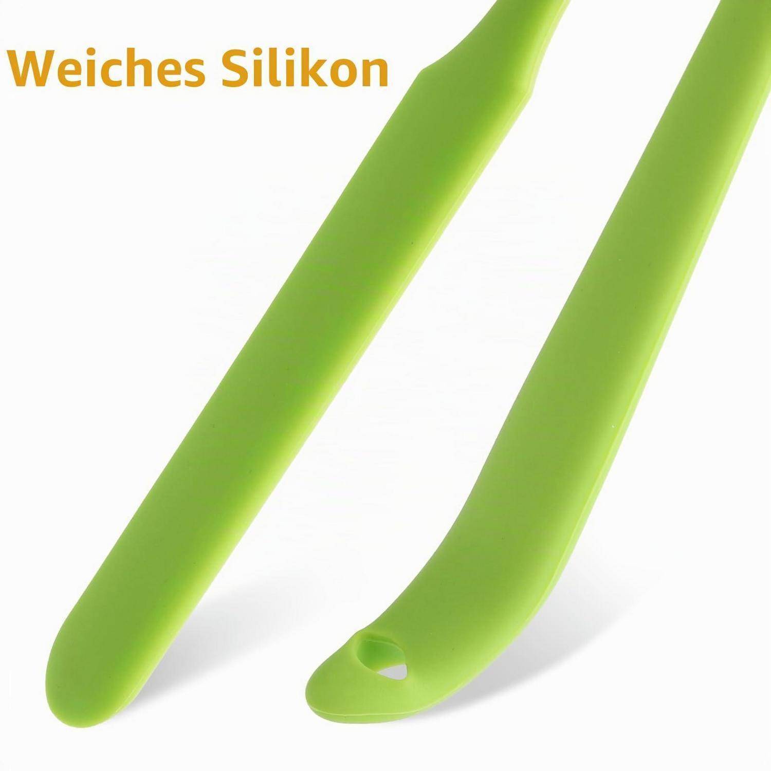 Grüne flexible Silikonutensilien mit der Bezeichnung „Weiches Silikon