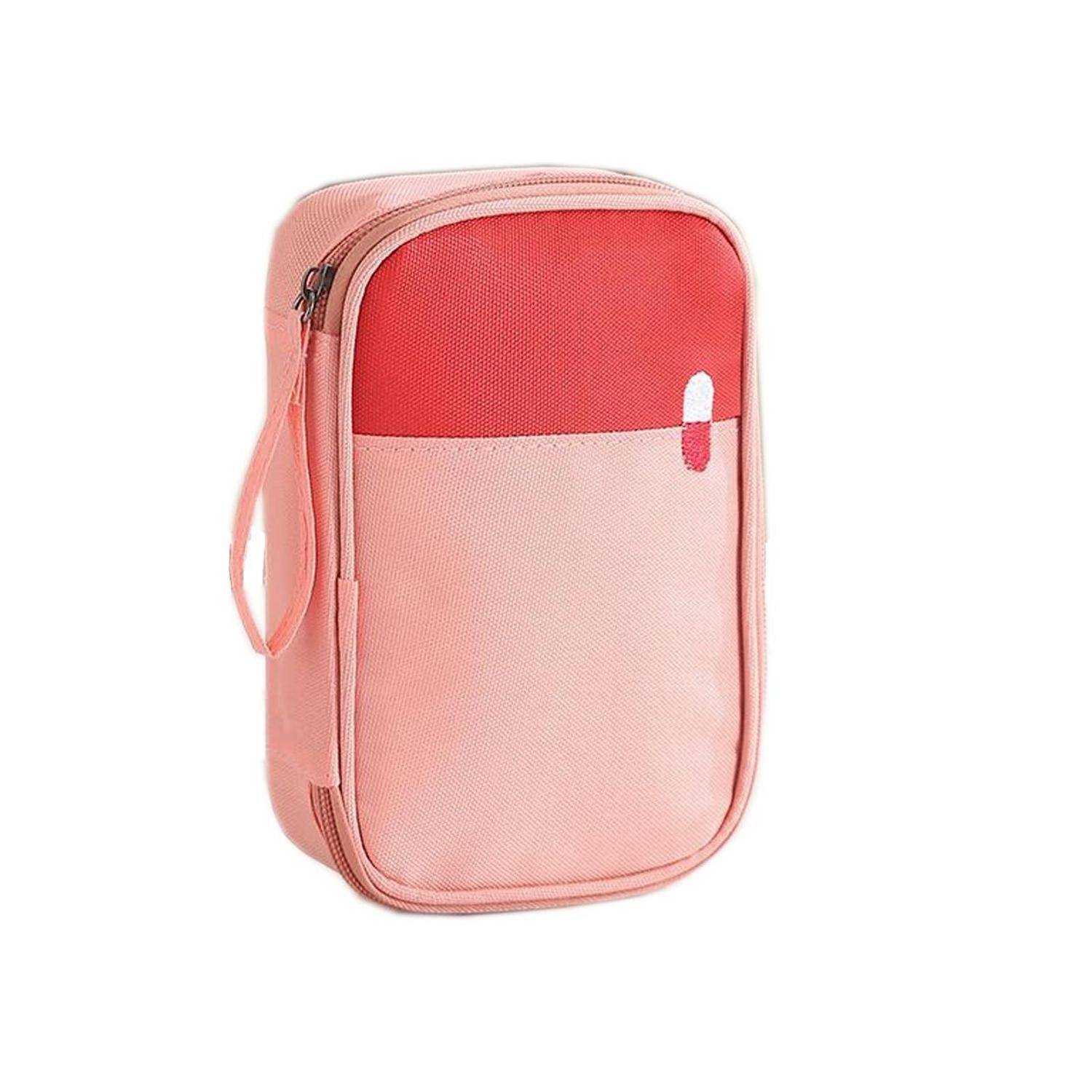 Rosa rechteckige isolierte Lunchbox mit Reißverschluss und Seithengriff, auf weißem Hintergrund dargestellt.