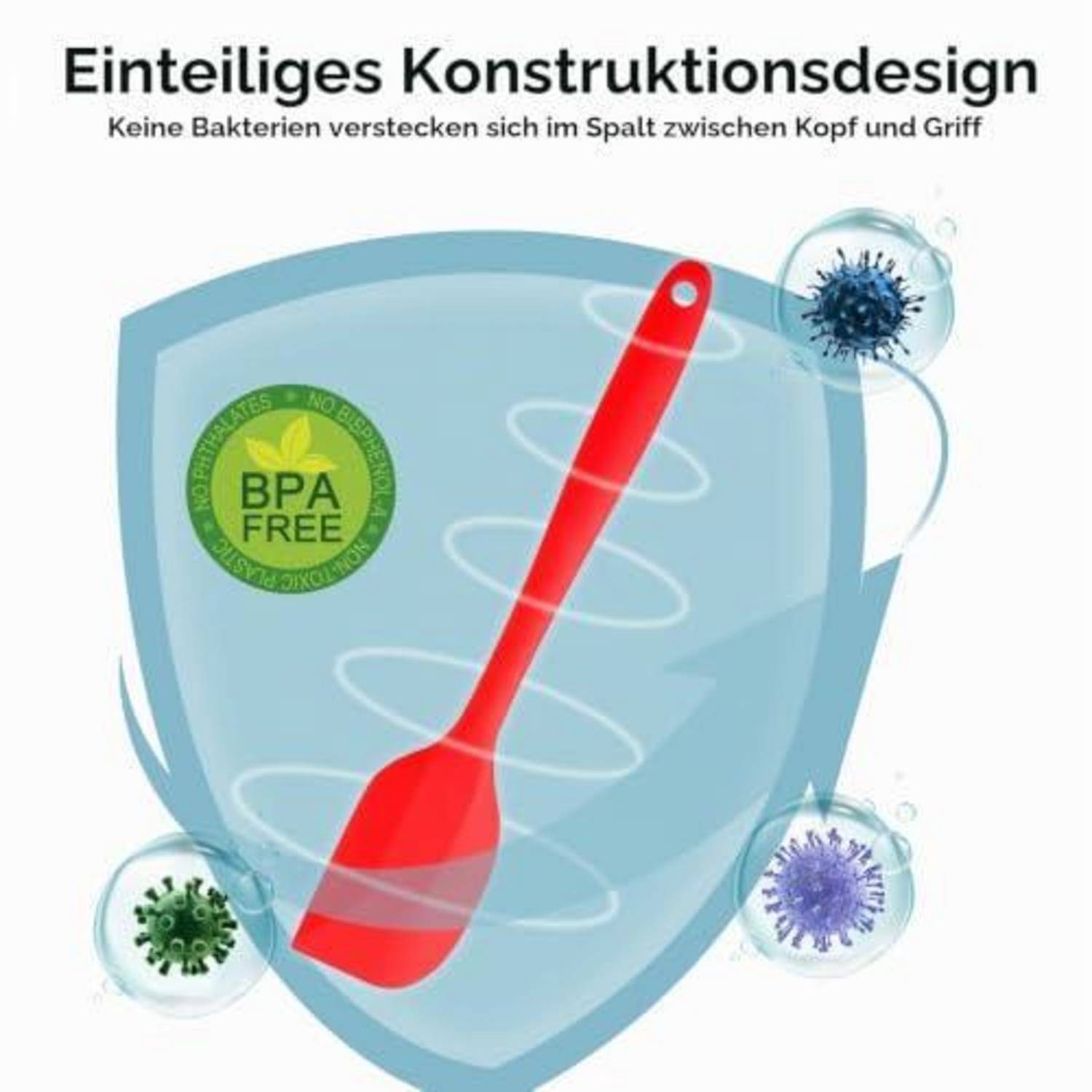 Infografik eines roten einteiligen Spatels in einem blauen Schutzschild, gekennzeichnet mit „BPA-FREI