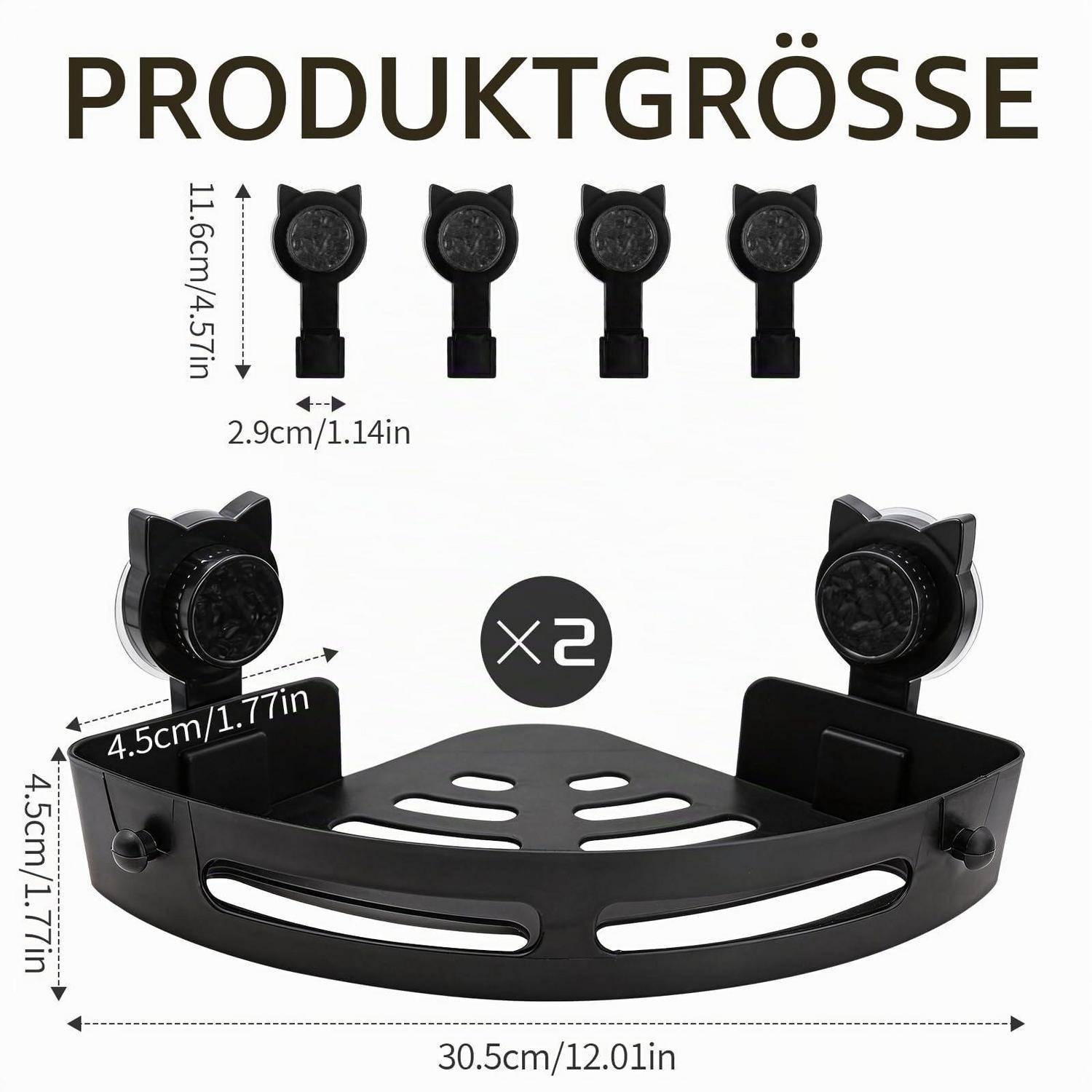 Größendiagramm des Produkts für eine schwarze wandmontierte Halterung mit zwei seitlichen Befestigungen, mit den folgenden Abmessungen: 30,5 cm breit, 4,5 cm tief, 4,5 cm hoch und 11,6 cm Teilhöhe.
