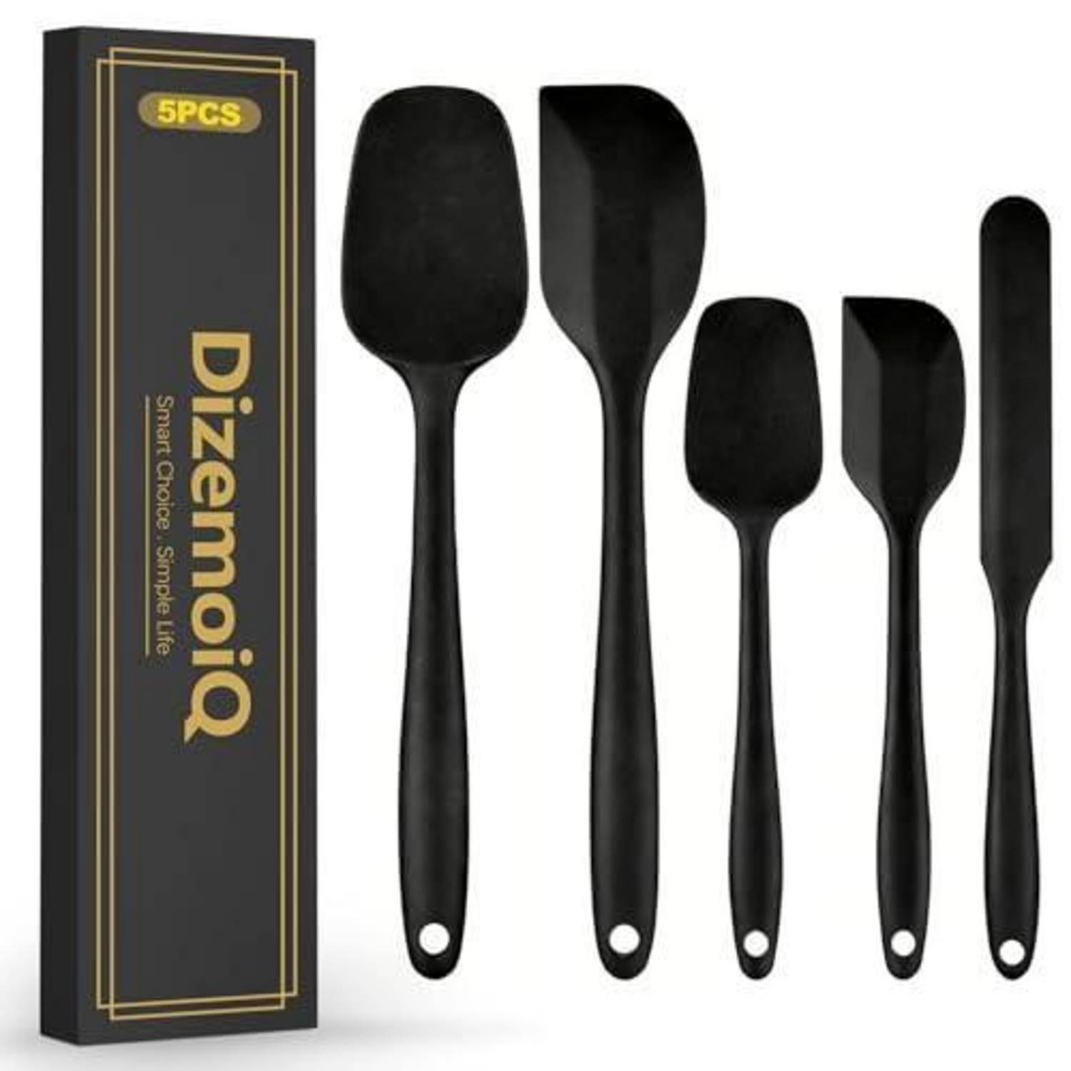 Fünfteiliges schwarzes Silikon-Spatelset mit einer DizemoiQ-Geschenkbox mit der Aufschrift „5PCS