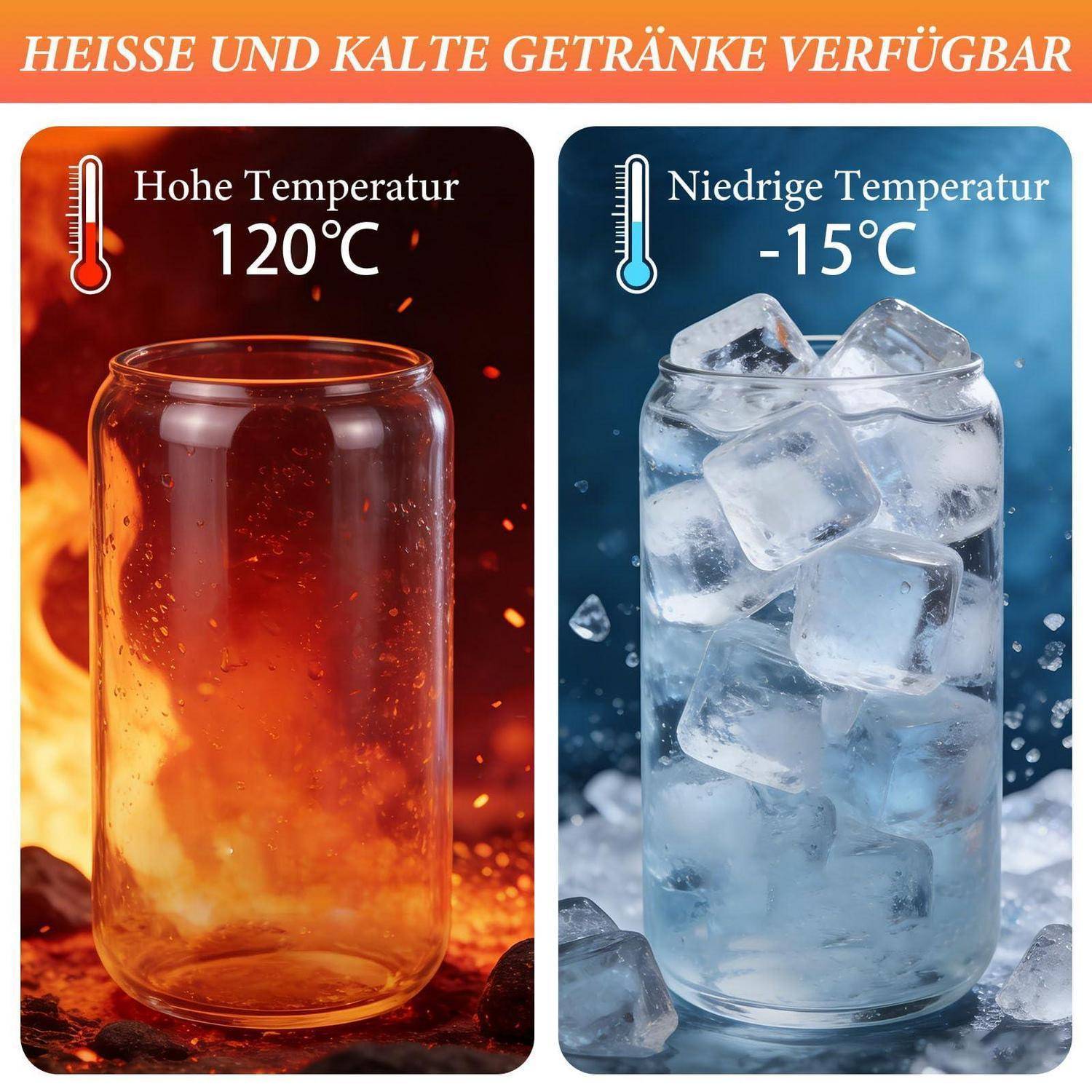 6er Set Trinkgläser 500ml mit Bambusdeckel und Glasstrohhalm