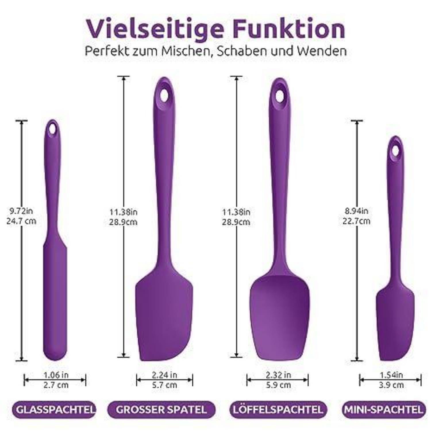 U-Taste Silikon Teigschaber Set 4-teilig Lila 315℃ Hitzebeständig