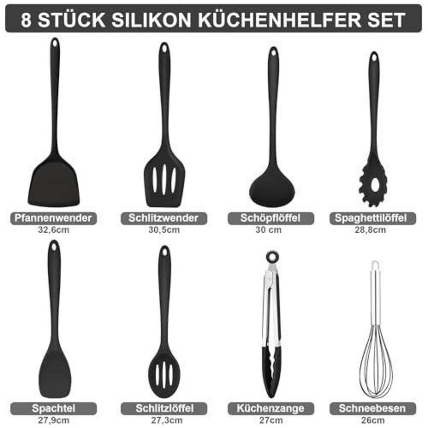 Küchenhelfer Set 8-teilig Silikon hitzebeständig bis 230°C schwarz