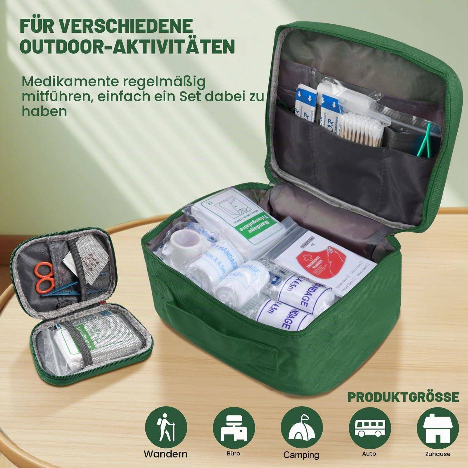 2 Stück Medikamententasche leer, wasserdicht, Grün