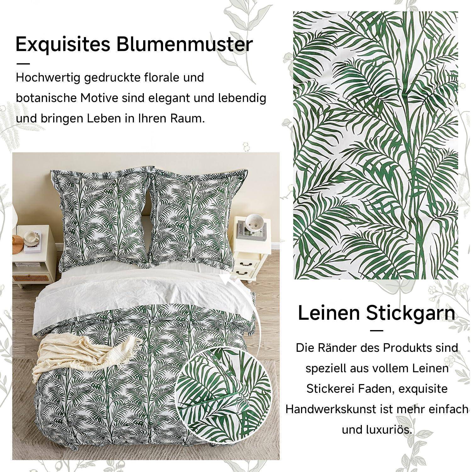 Bettwäsche-Set 135x200cm 2-teilig Baumwolle Grün Botanisch