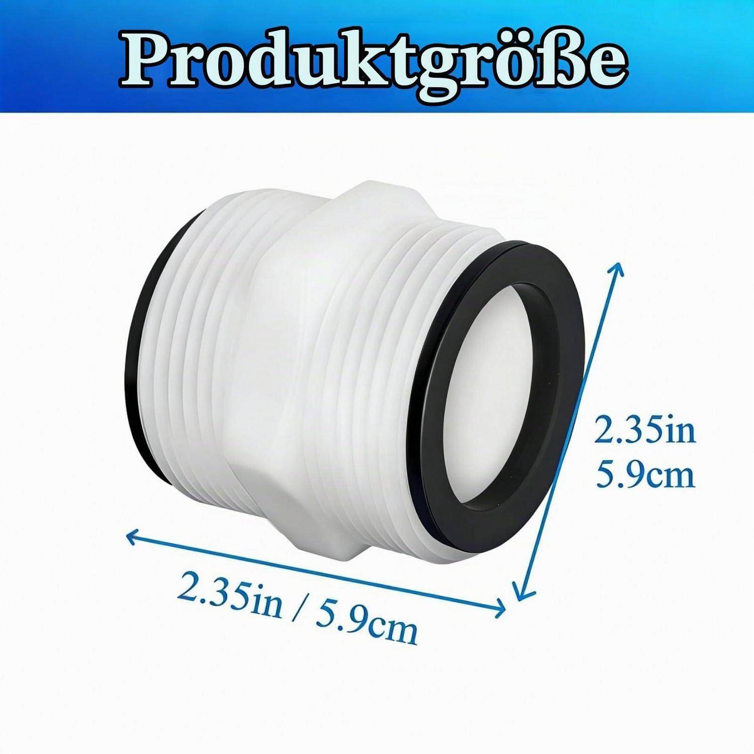 Größendiagramm eines weißen zylindrischen Fitting mit der Bezeichnung „Produktgröße