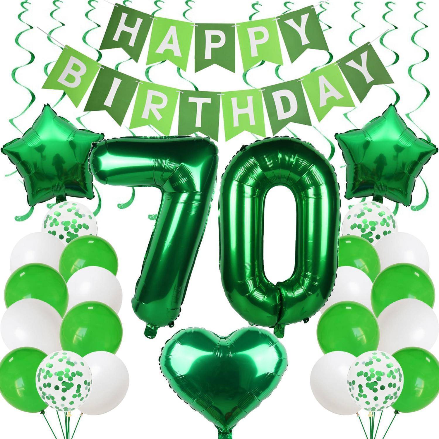 Grüne Dekoration zur 70. Geburtstagsfeier mit „HAPPY BIRTHDAY