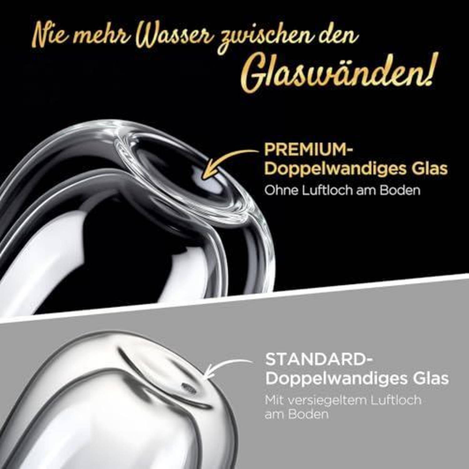 glaßal PREMIUM Doppelwandige Latte Macchiato Gläser 4er Set 350ml Herz