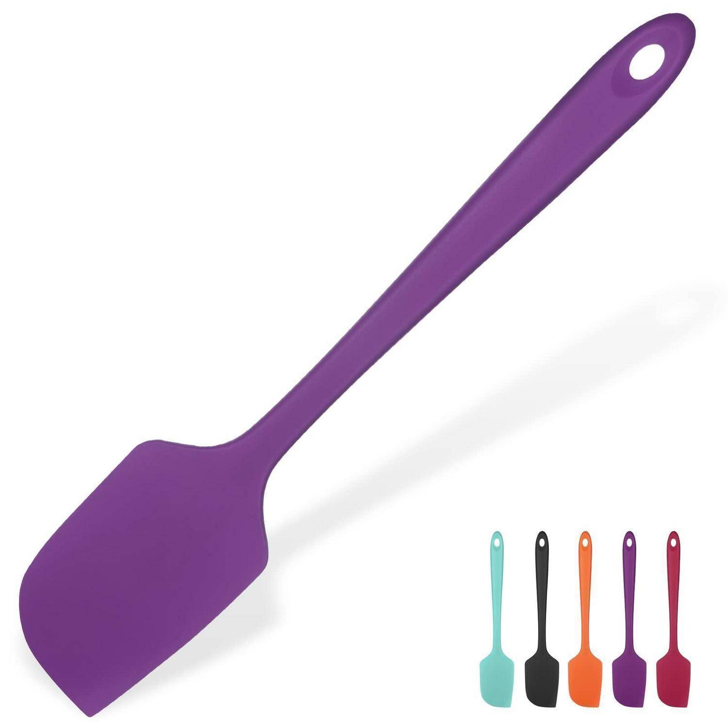 Violetta Silikonspachtel mit langem Griff und Aufhängeloch, gezeigt mit kleineren Farboptionen in der Ecke.