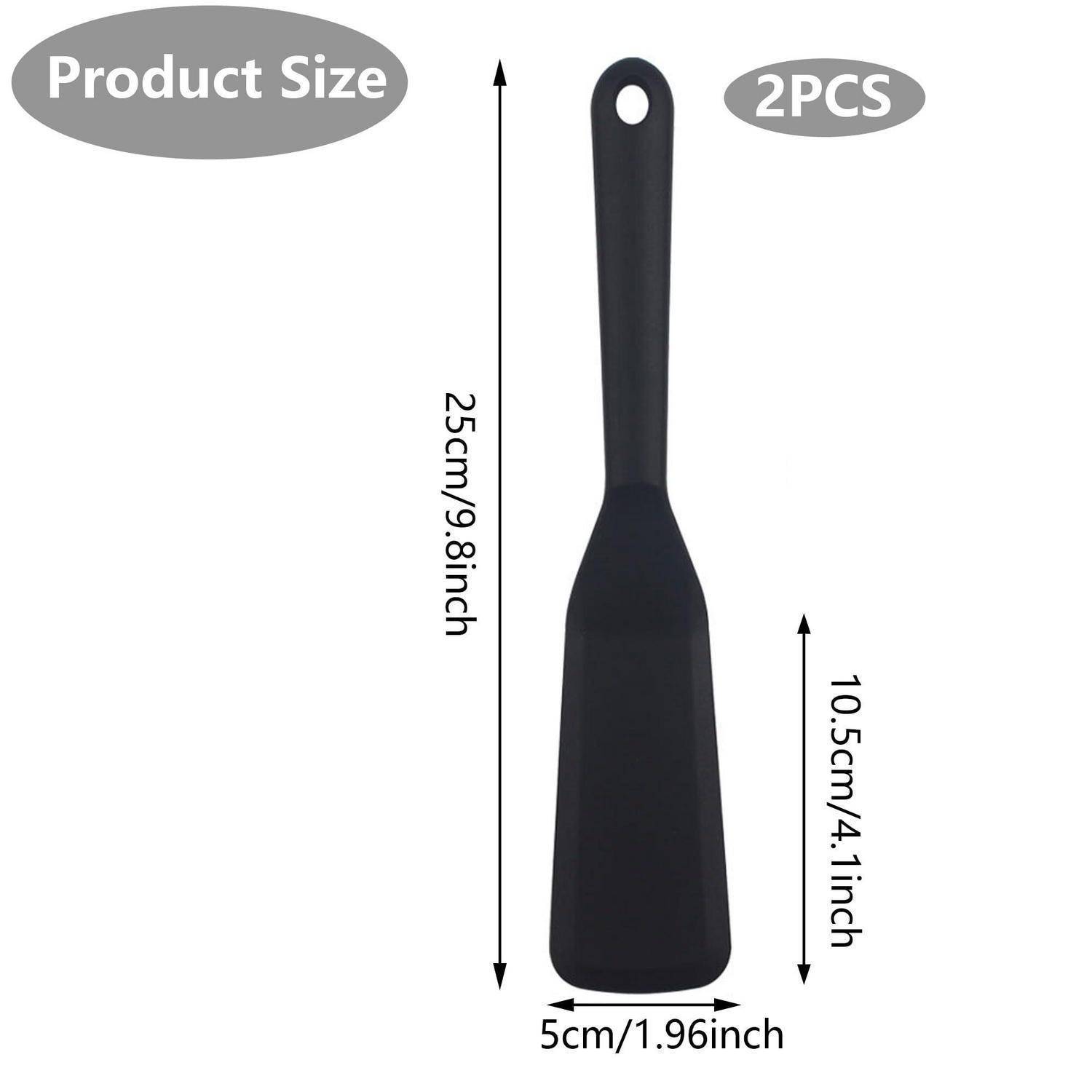 Produktgrößendiagramm für einen schwarzen Spatel: 25 cm lang, 5 cm breit, Klinge 10,5 cm hoch; Paket enthält 2 Stück.