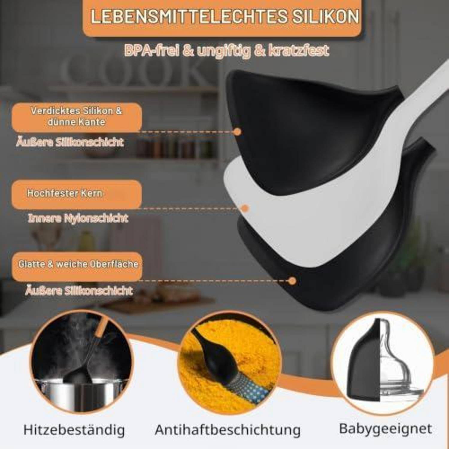 Küchenutensilien-Set 6-teilig Silikon Holzgriff Schwarz