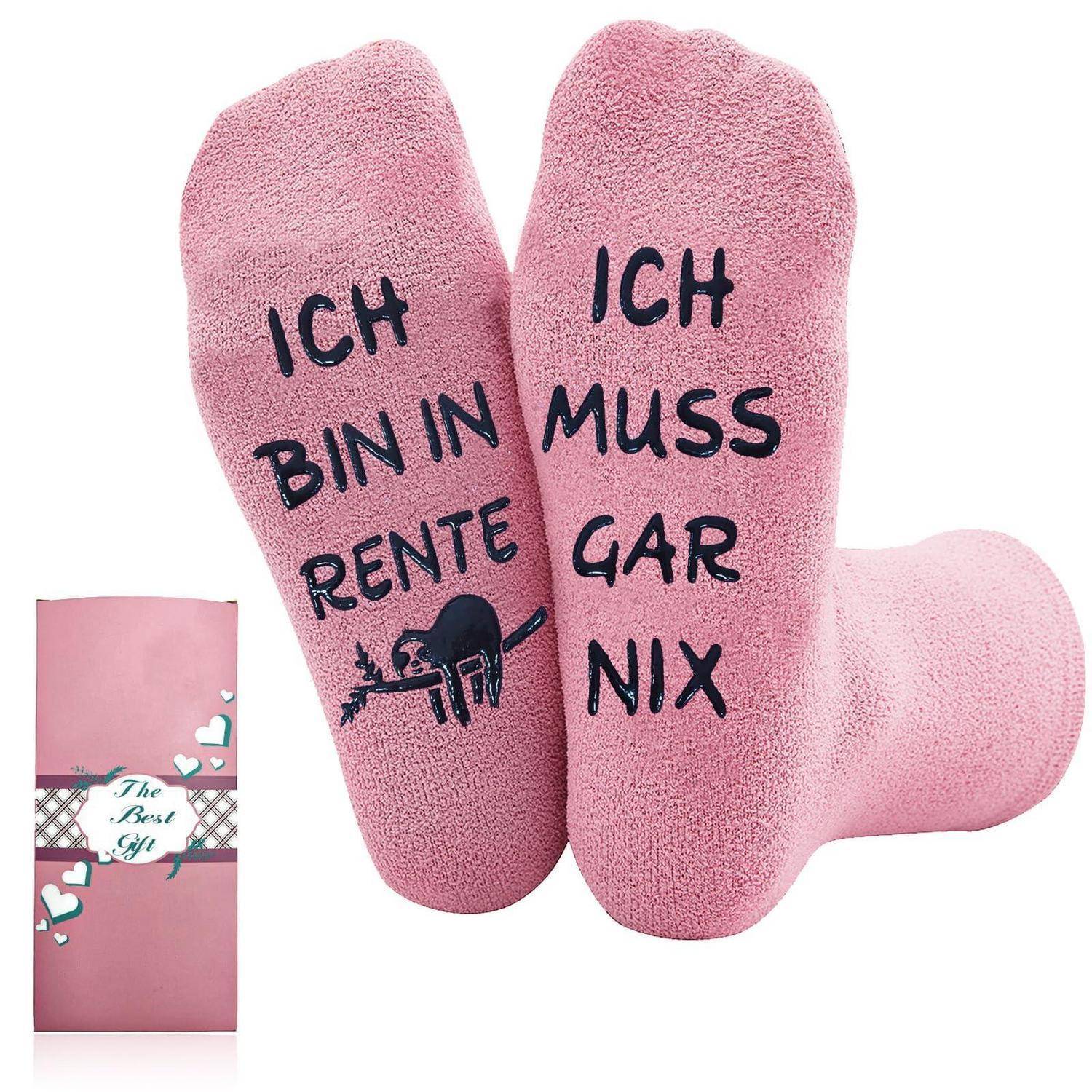Rosa Novitäts-Hausschuhe mit deutschem Text „ICH BIN IN RENTE