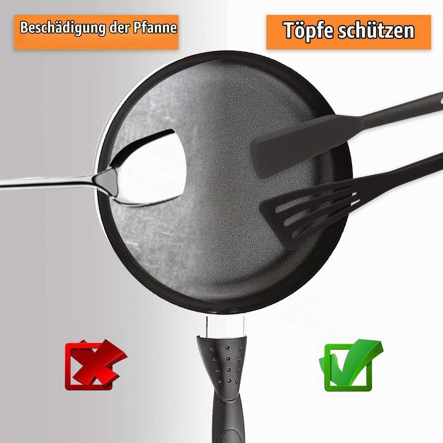 2er Set Pfannenwender Silikon Schwarz Hitzebeständig