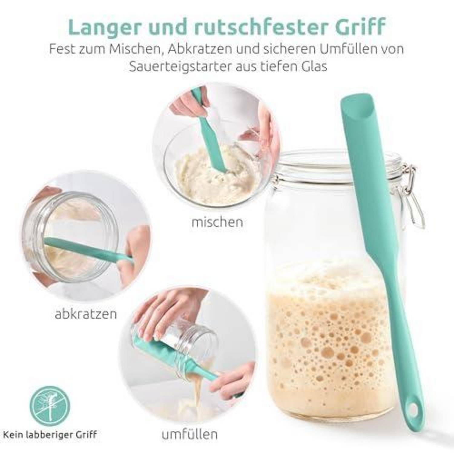 Silikonspatel mit Löffelspitze, 315°C hitzebeständig, Aqua Sky