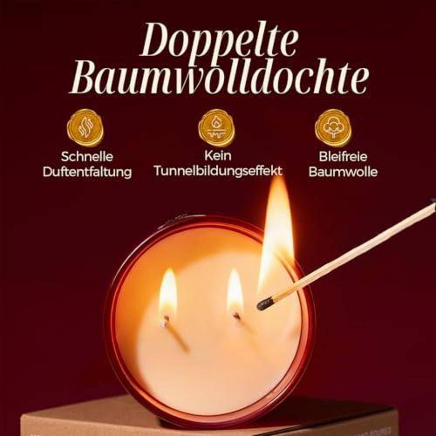 Duftkerze 470g Fruchtig-blumig Sojawachs 90h Brenndauer 2 Docht
