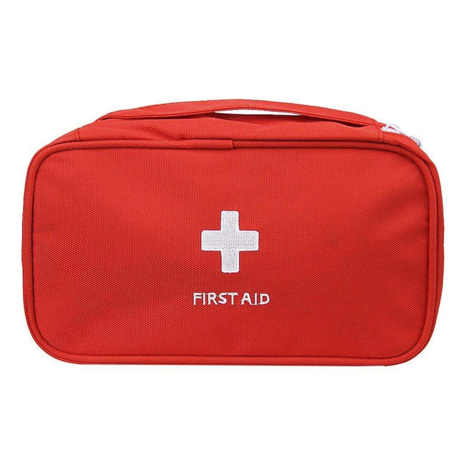 Rote Erste-Hilfe-Tasche mit weißem Kreuz und „ERSTE HILFE