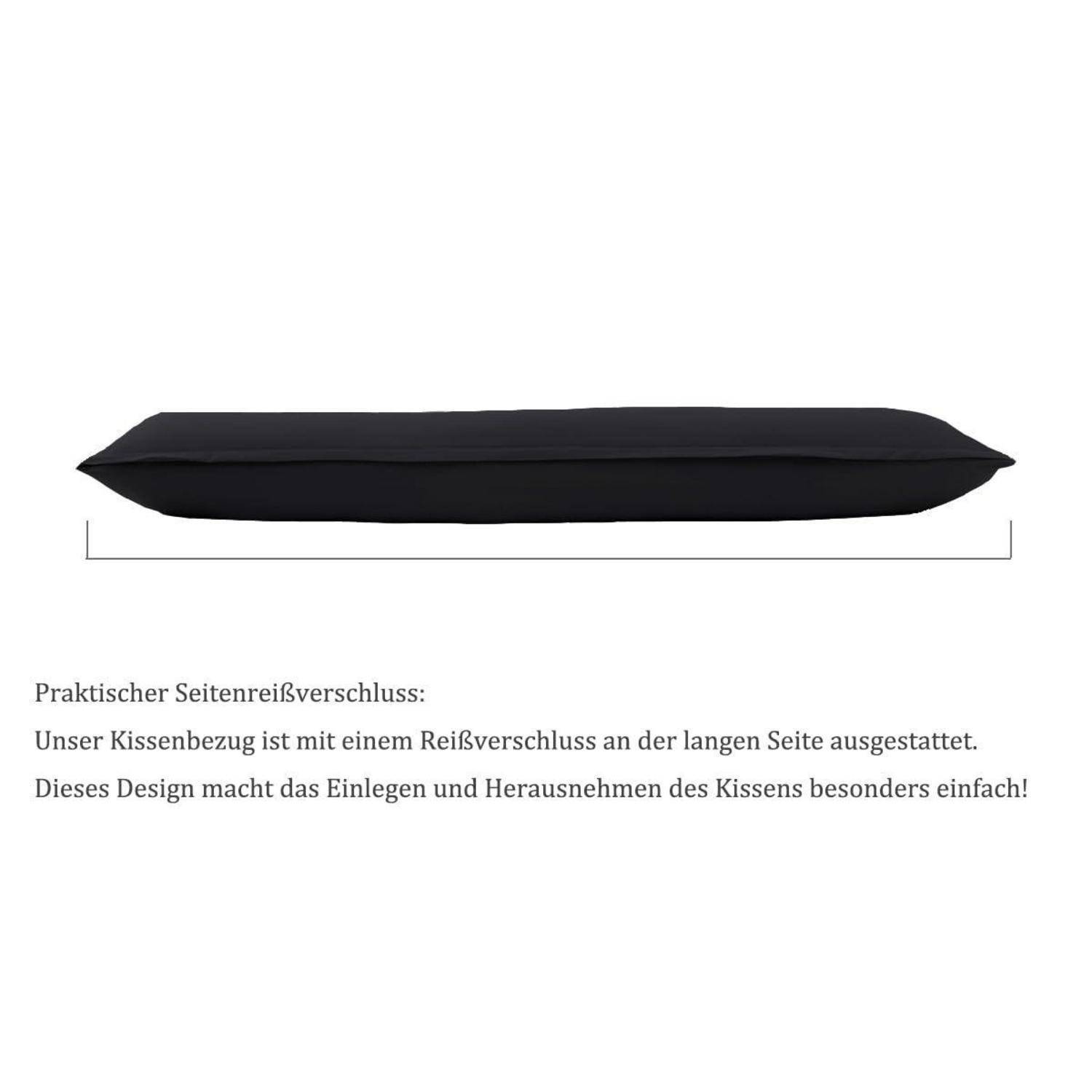 Schwarze rechteckige Kissenhülle mit Seitenreißverschluss zum einfachen Einführen und Herausnehmen des Kissens.