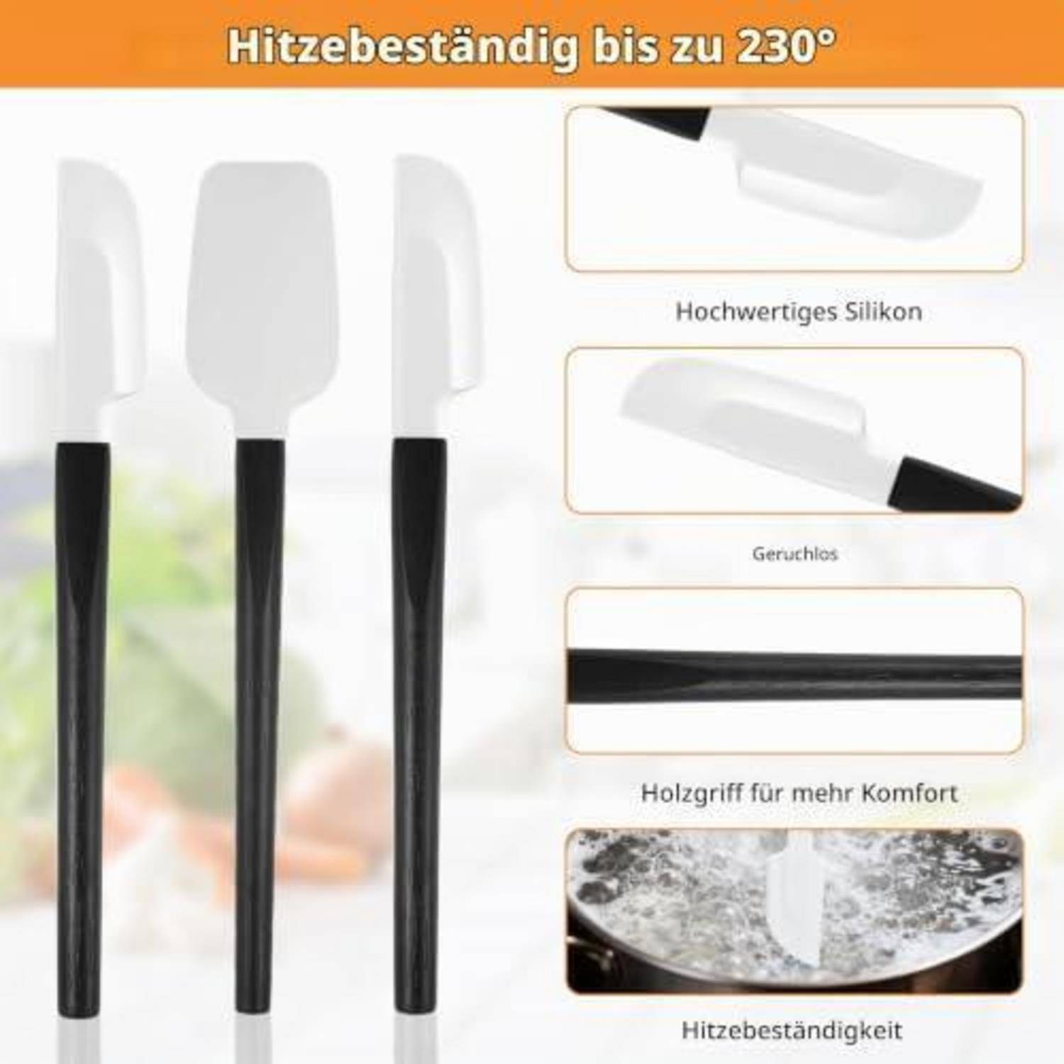 3er Set Silikonspatel hitzebeständig bis 220°C Eichengriff