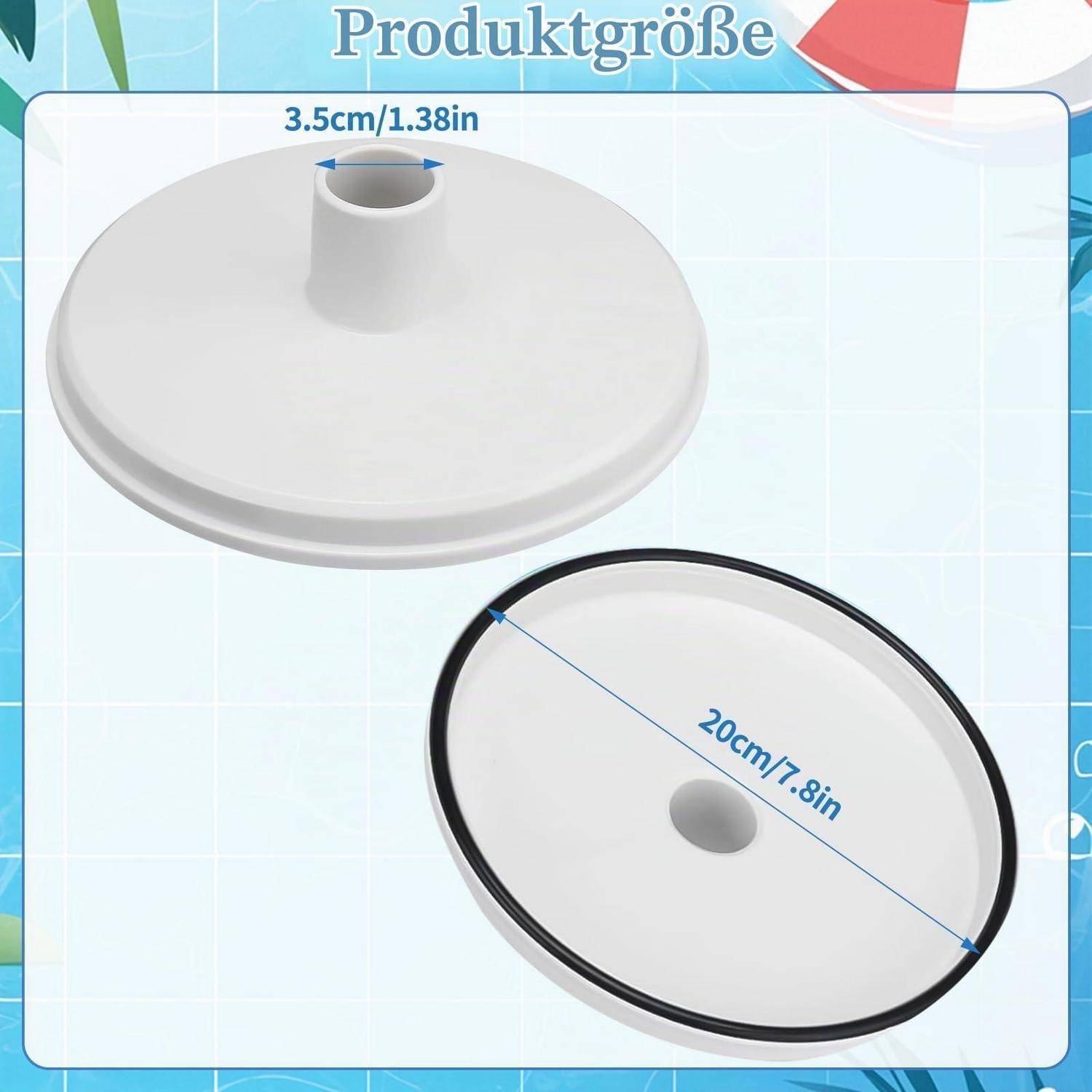 Produktgrößendiagramm zeigt eine runde weiße Basis mit zentralem Rohr, 20 cm/7,8 Zoll Durchmesser und 3,5 cm/1,38 Zoll Öffnungsbreite.