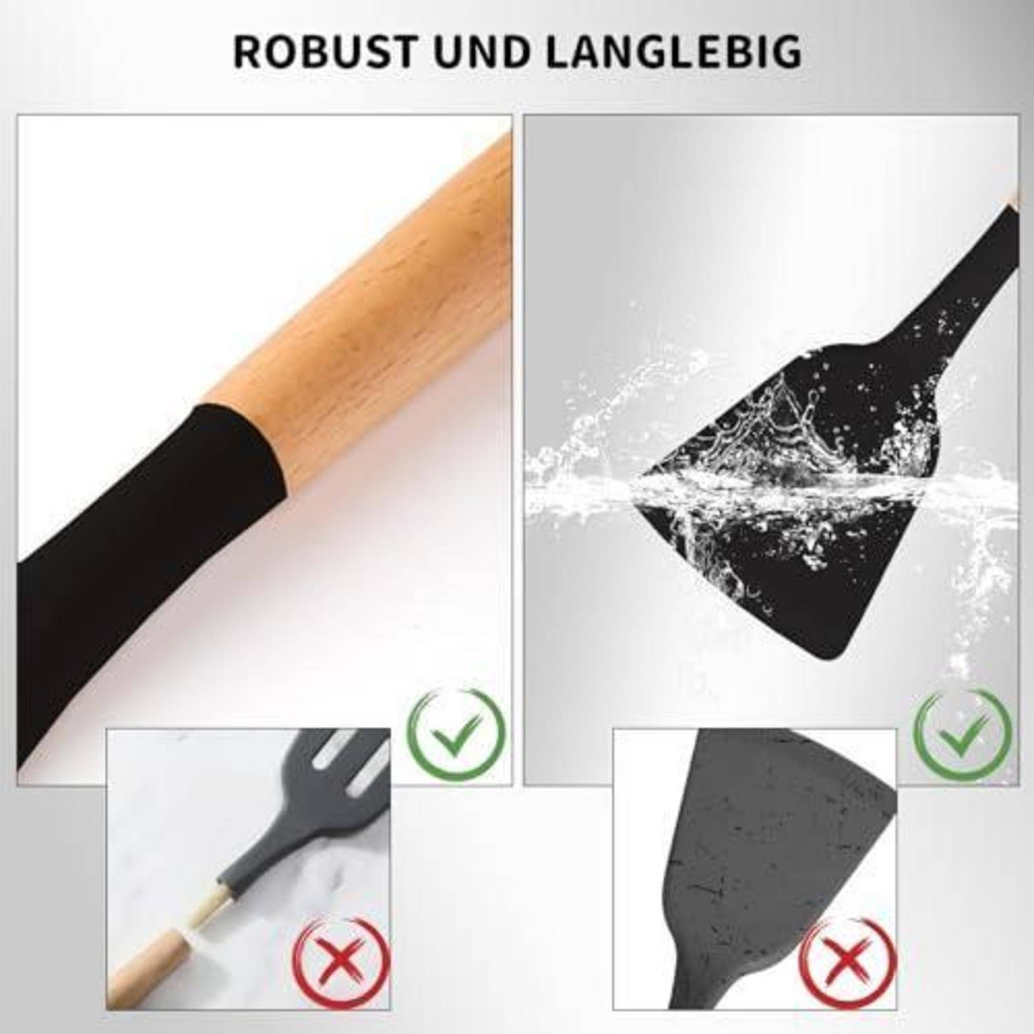 Küchenhelfer Set Silikon 12tlg. Hitzebeständig Schwarz