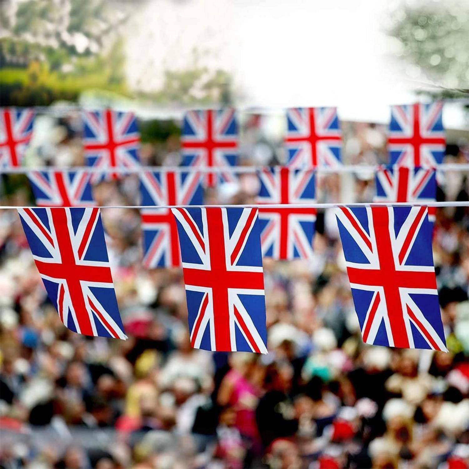 Union Jack Wimpelkette 10m 30 Flaggen 14x21cm Polyester wasserdicht