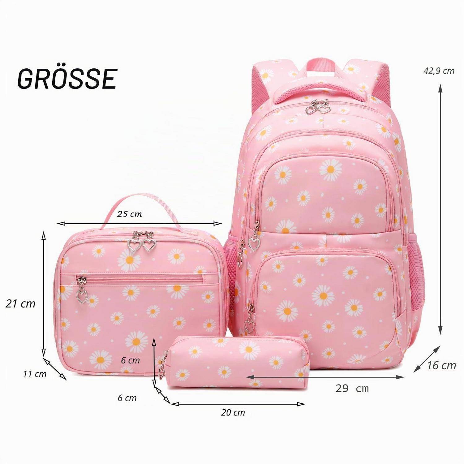 Schultaschen-Set Mädchen Rosa 3-teilig mit Lunchtasche und Stifteetui