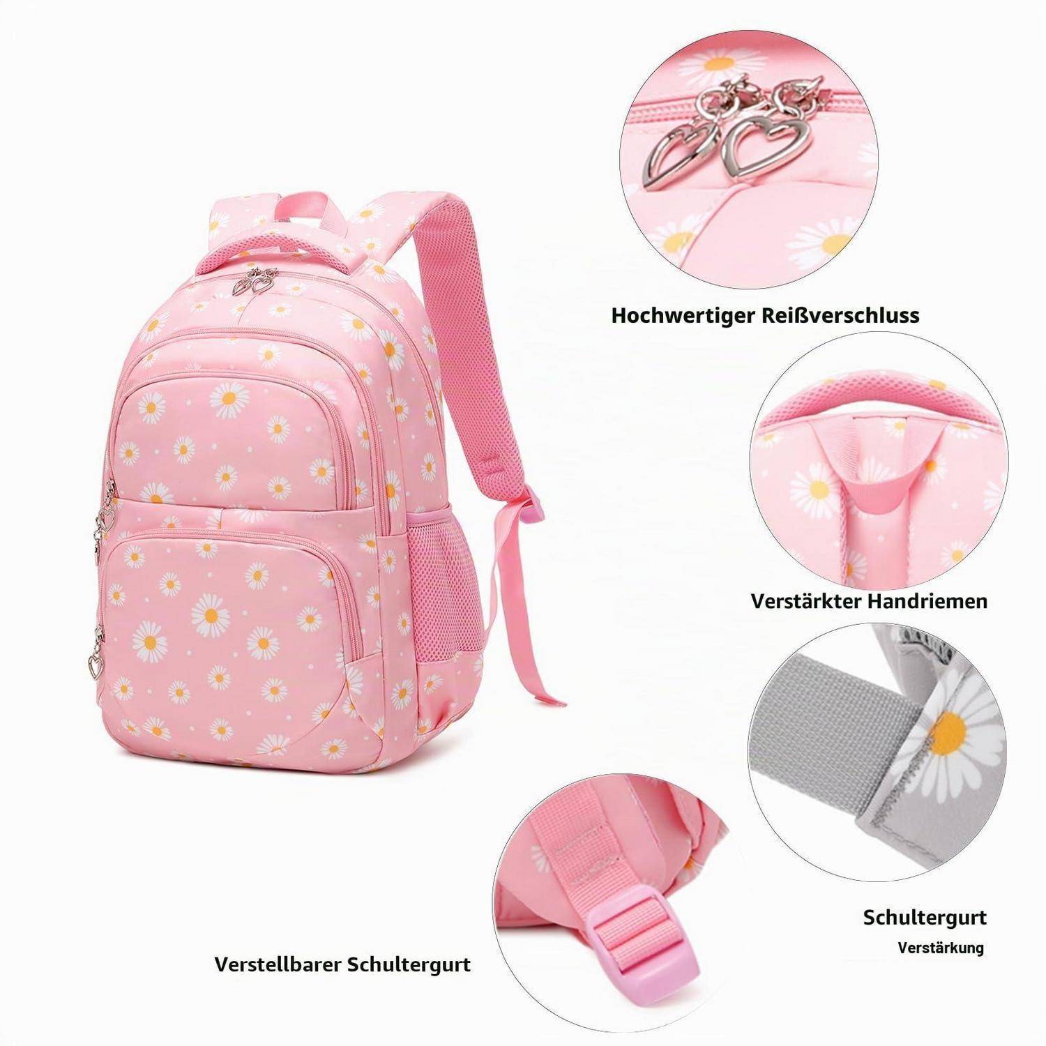 Schultaschen-Set Mädchen Rosa 3-teilig mit Lunchtasche und Stifteetui
