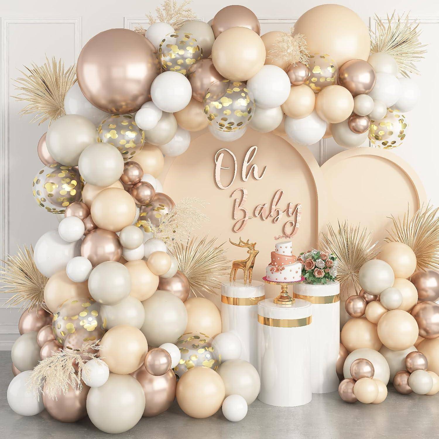 Luftballon Girlande 113tlg. Beige Gold Orange Weiß Konfetti