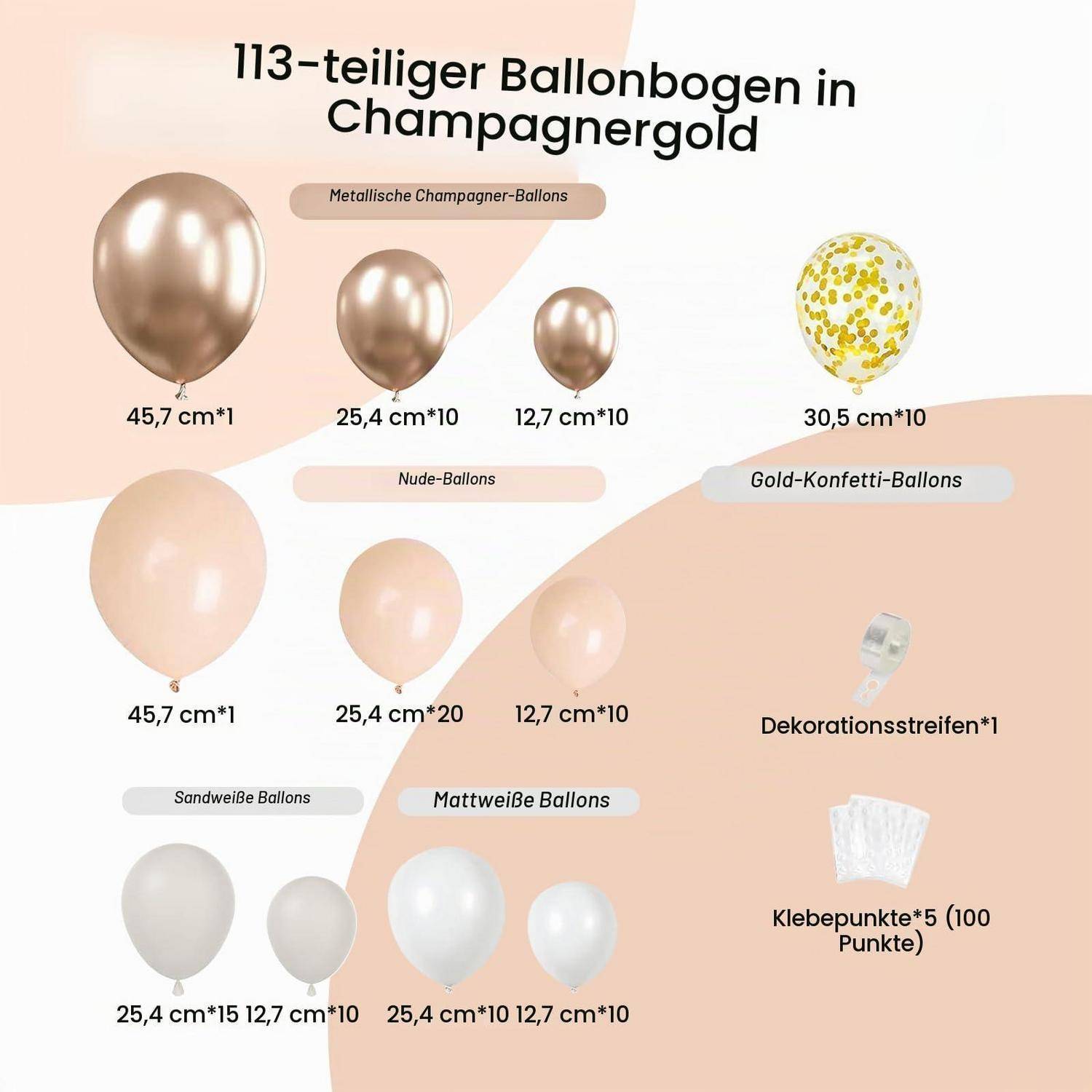 Luftballon Girlande 113tlg. Beige Gold Orange Weiß Konfetti