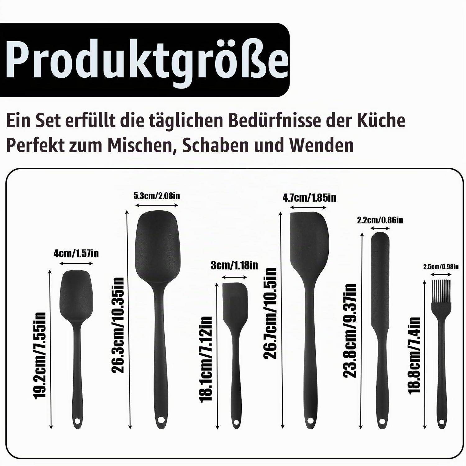 6er Set Silikonspatel hitzebeständig bis 230°C schwarz