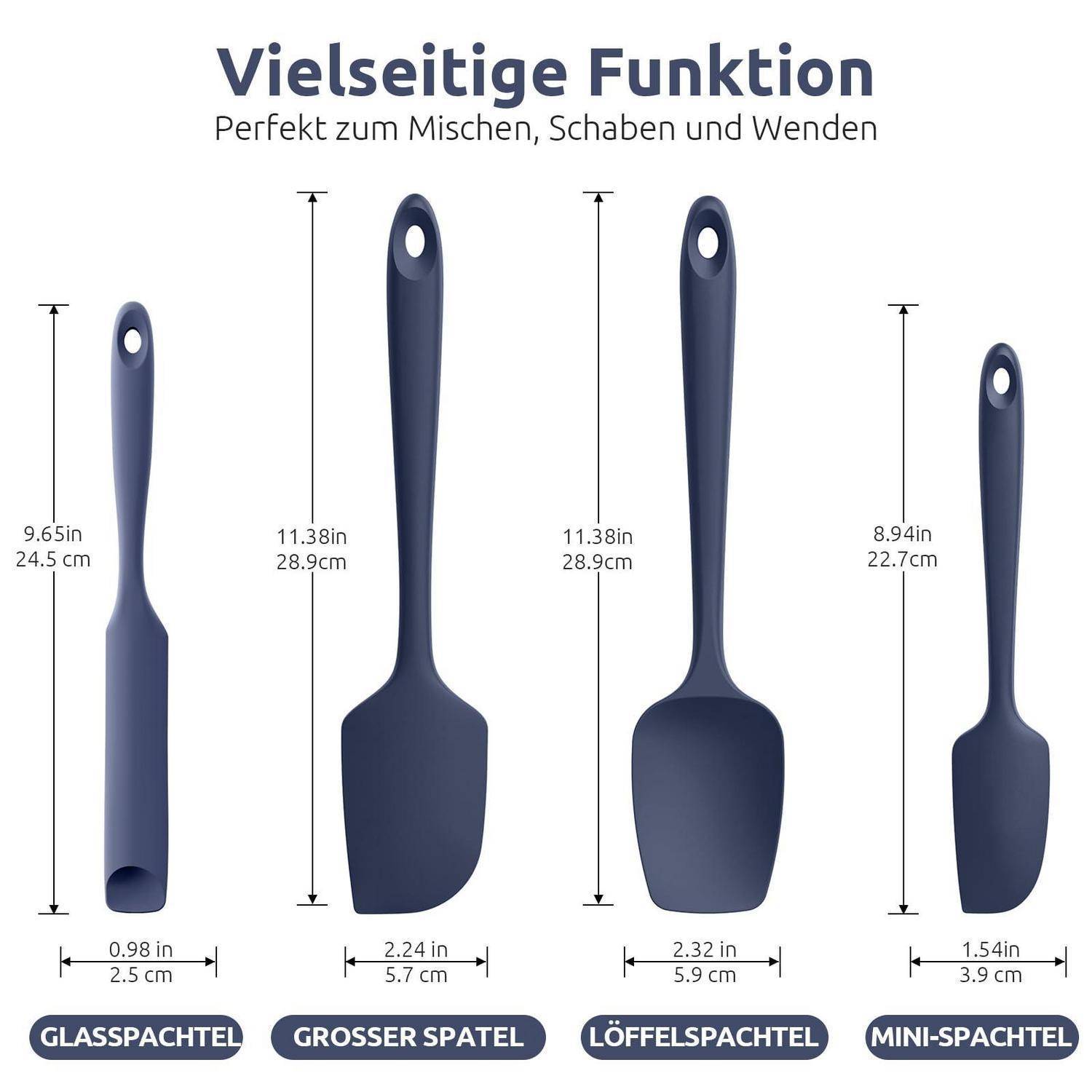 U-Taste Silikon Teigschaber Set 4-teilig, 315°C hitzebeständig, Mitternachtsblau