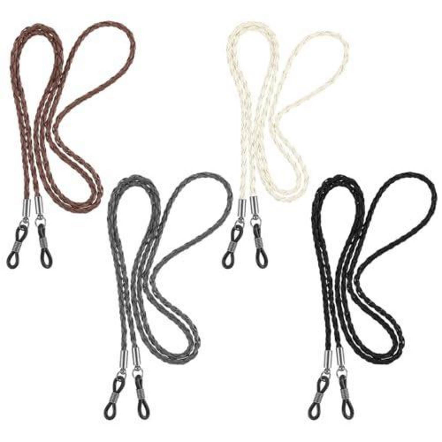 Amabro 4er Pack Kunstleder Brillenband geflochten 70cm Schwarz/Weiß/Grau/Dunkelbraun