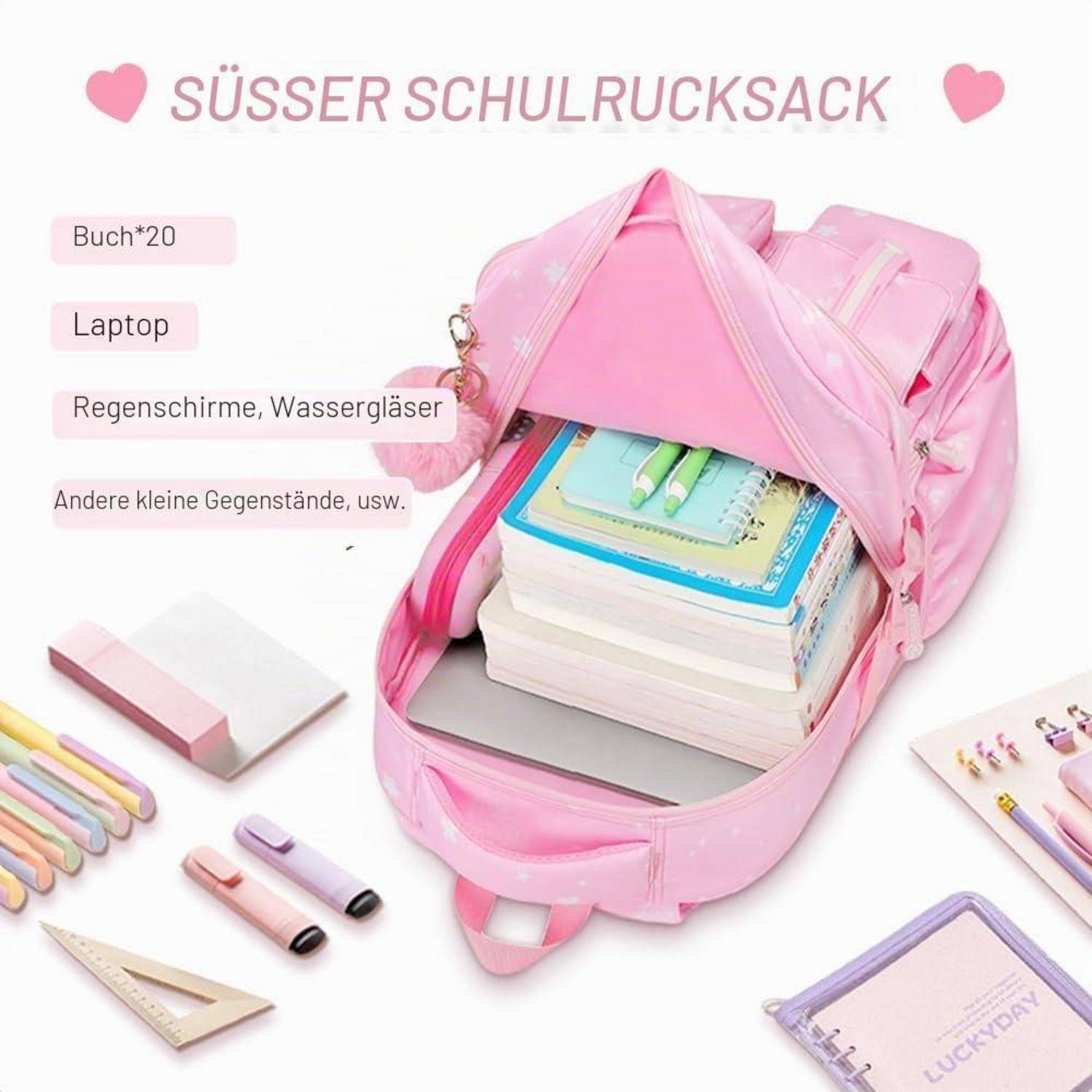 Mädchenrucksack mit Anhänger, Diebstahlschutz, wasserabweisend, Lila