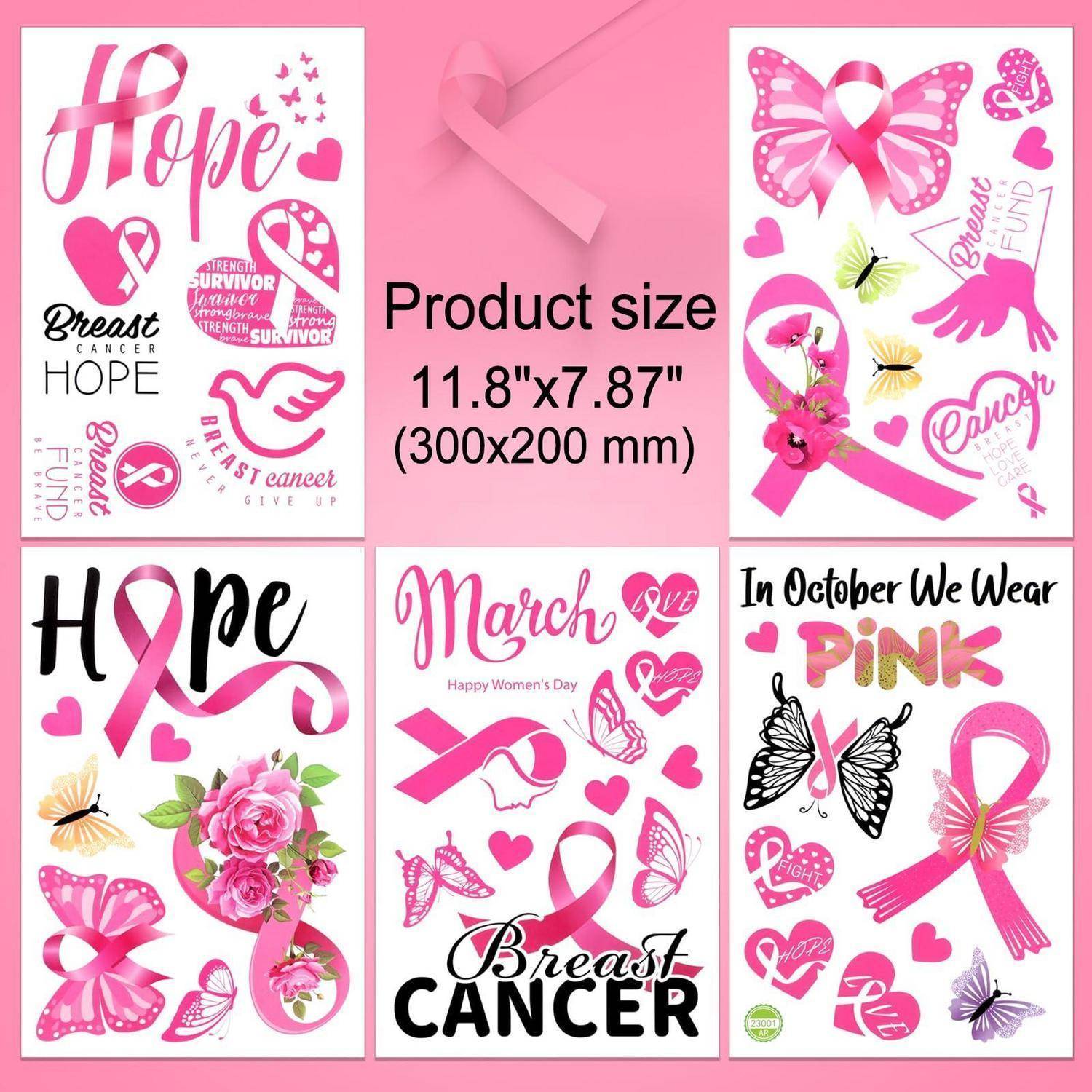 Collage aus rosa Brustkrebsbewusstseinsdesigns mit Bändern, Schmetterlingen und „Hoffnung
