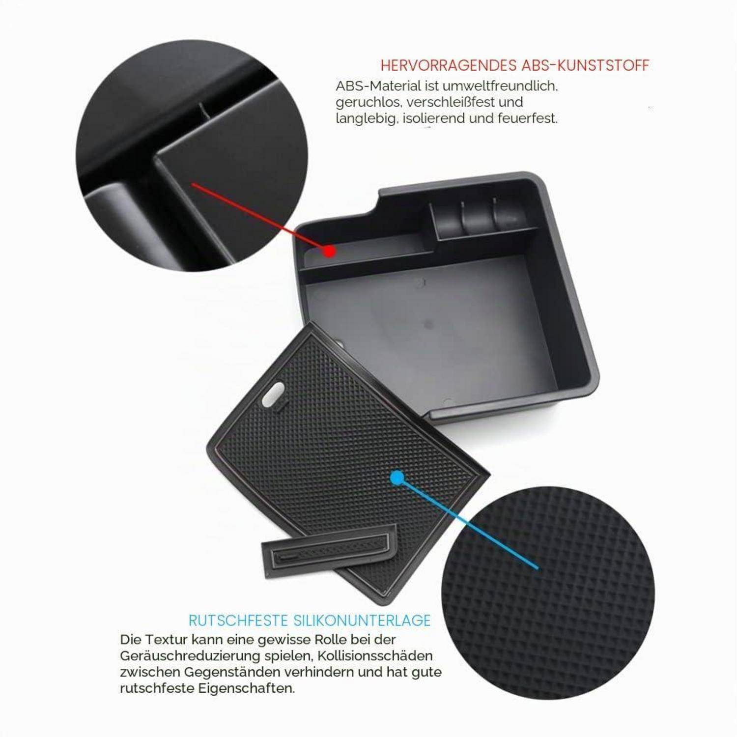 Produktbild eines schwarzen Kunststofftabletts mit Deckel und rutschfester Silikonbasis, die das langlebige ABS-Material und die strukturierte Grifffläche hervorhebt.
