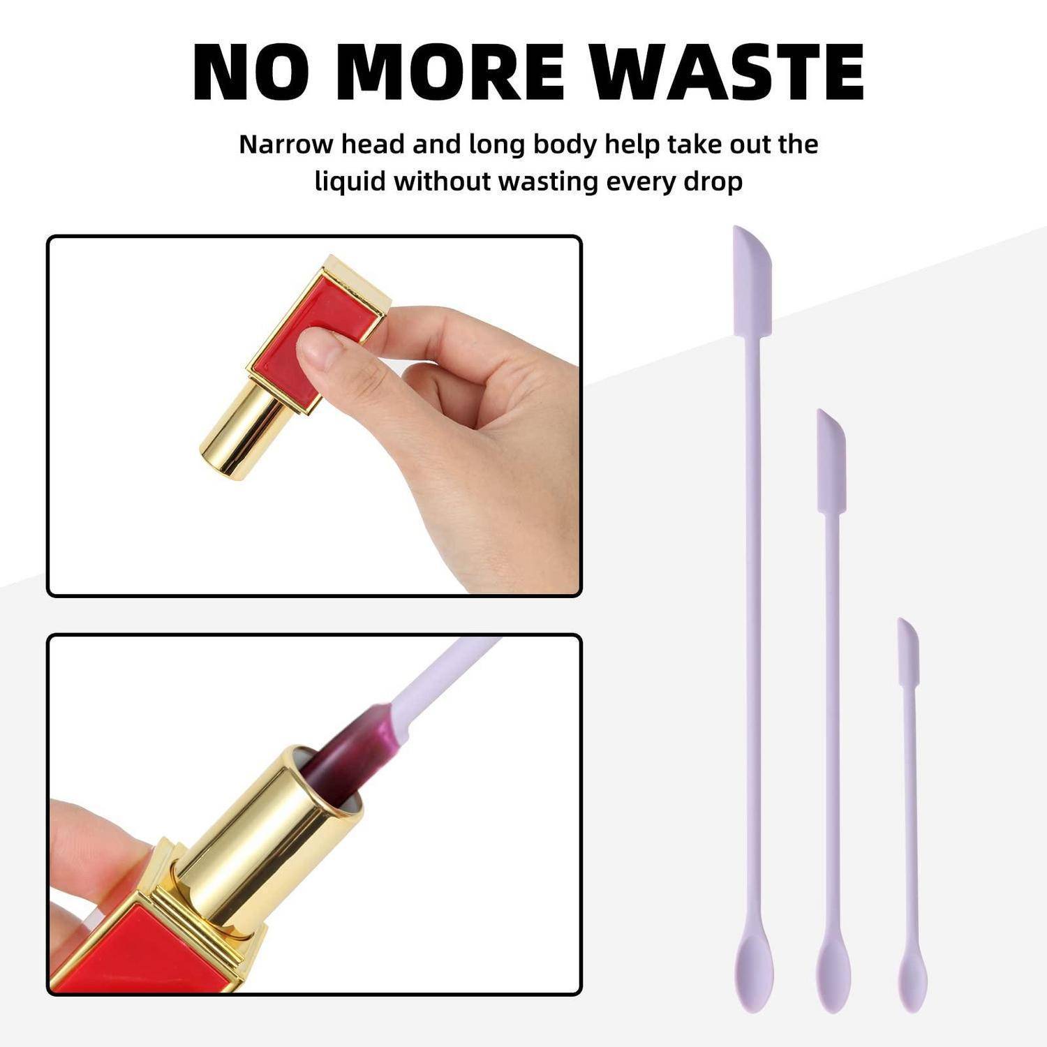 Infografik mit einem Lipgloss-Applikator: „KEINE VERSCHWENDUNG MEHR