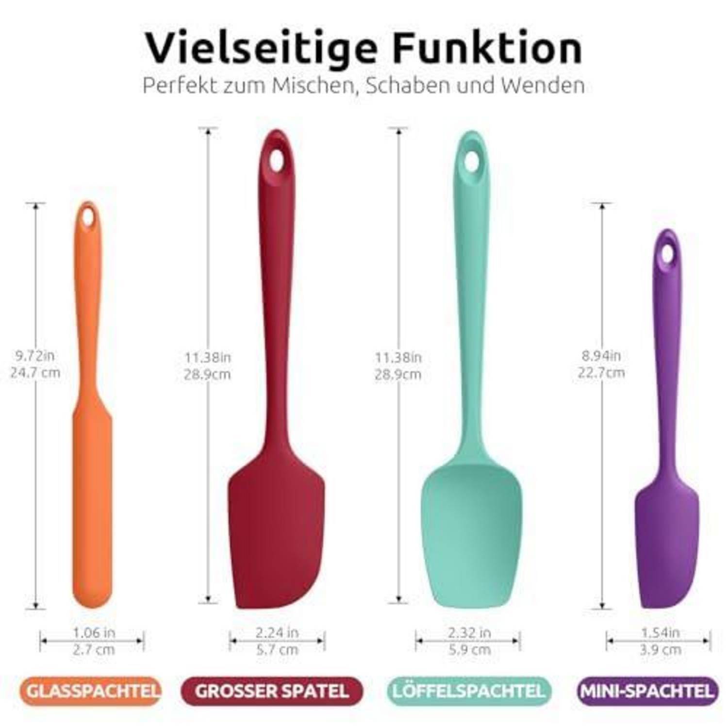 Silikon Teigschaber Set 4-teilig 315°C hitzebeständig mehrfarbig