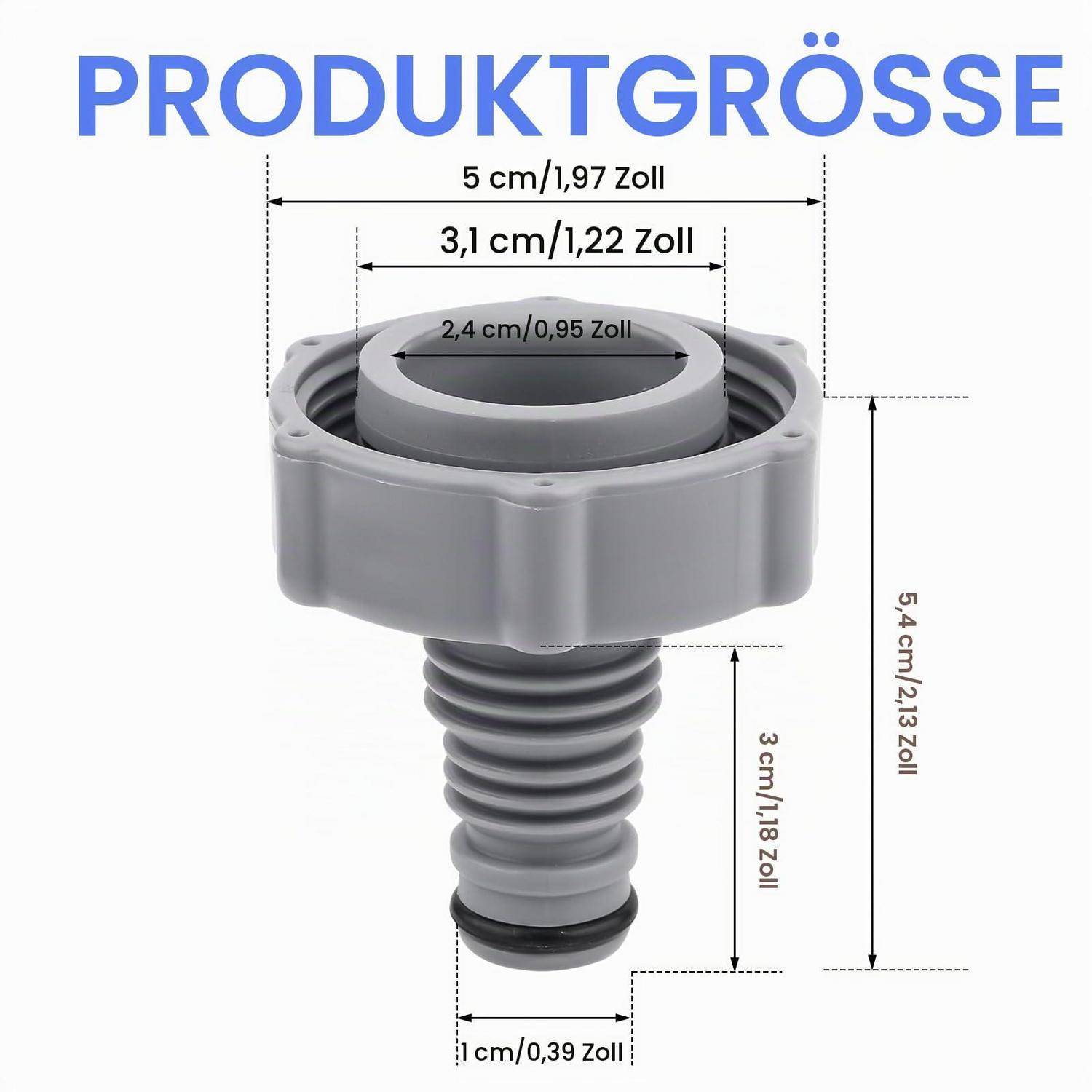 Größendiagramm eines grau gefärbten Gewindeteils, mit der Bezeichnung „PRODUKTGRÖSSE