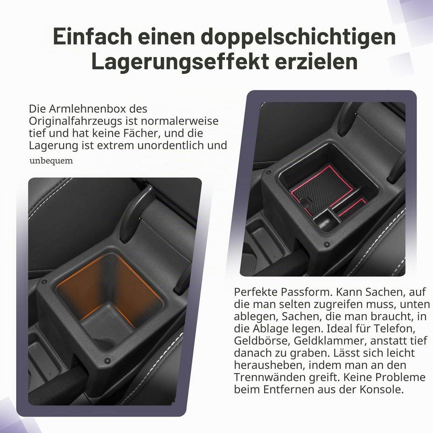Mittelkonsole Armlehne Aufbewahrungsbox für VW T-Cross 2018-2025 Rot