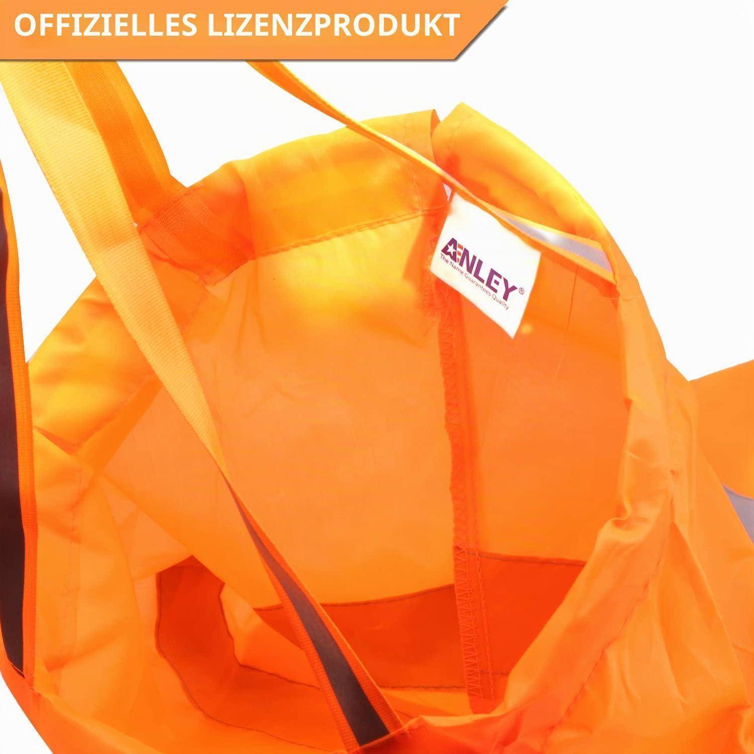 Orange-farbene Netz-Tragetasche mit 'ANLEY'-Etikett und Banner mit der Aufschrift 'OFFIZIELLES LIZENZPRODUKT' oben.