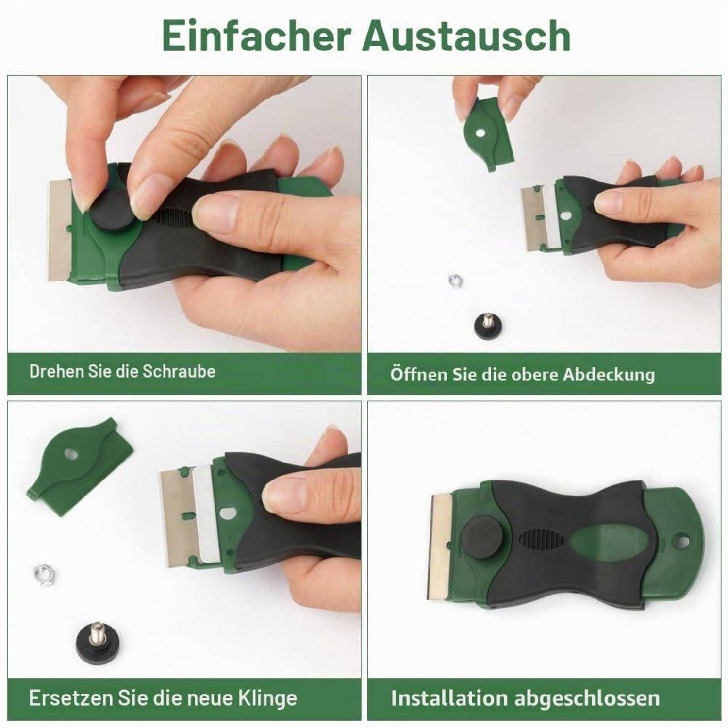 Keramikfeldschaber mit 20 Klingen (10x Metall, 10x Kunststoff) Grün