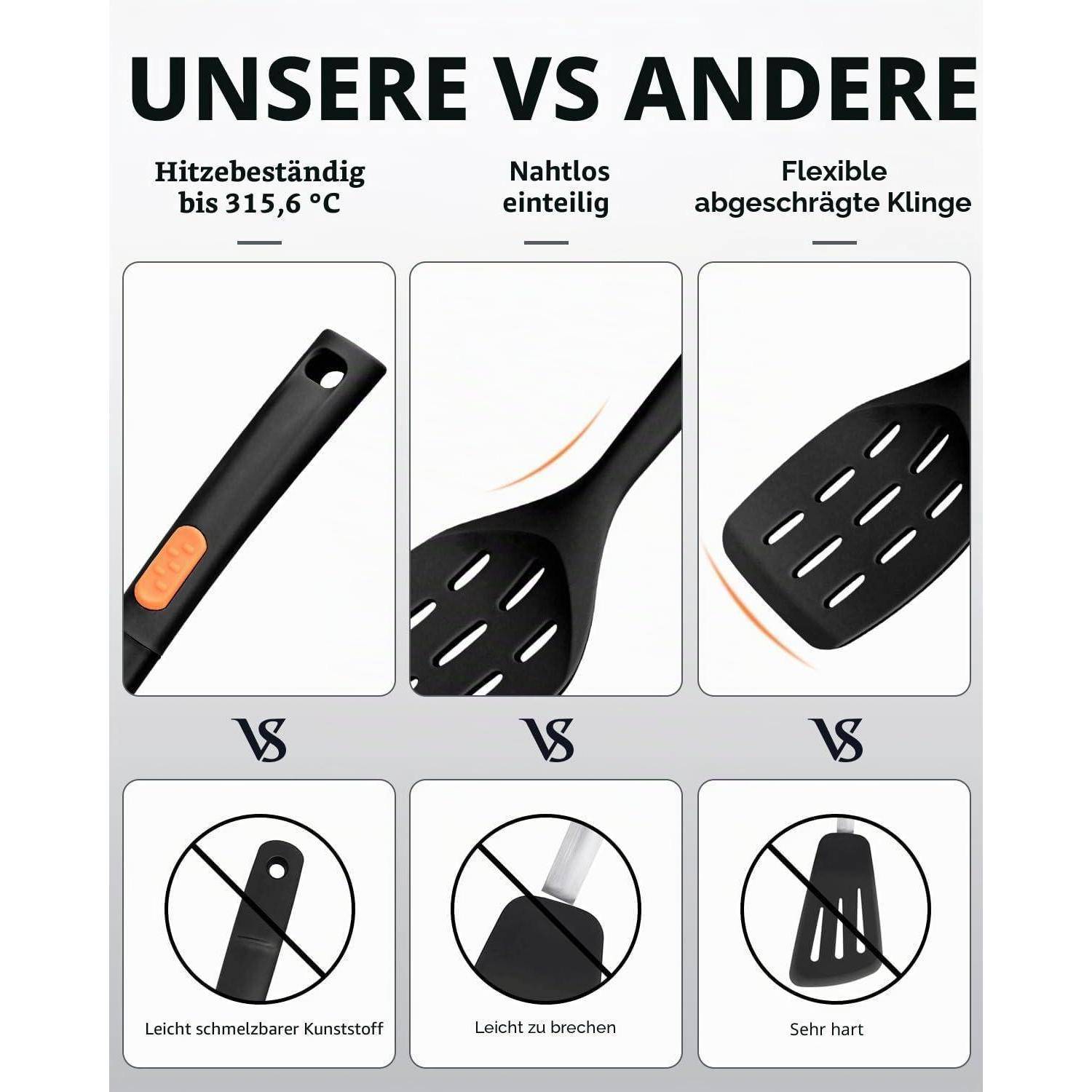 Silikon Kochutensilien Set 4-teilig Schwarz Hitzebeständig Antihaftbeschichtet