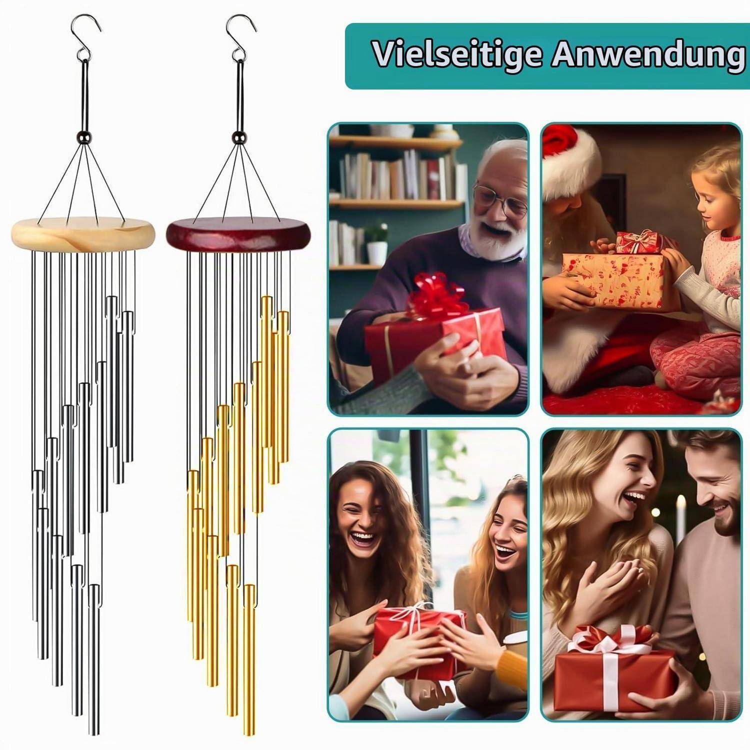 2er Set Windspiel Garten 24 Aluminiumröhren 61cm Holz Ø 8,5cm