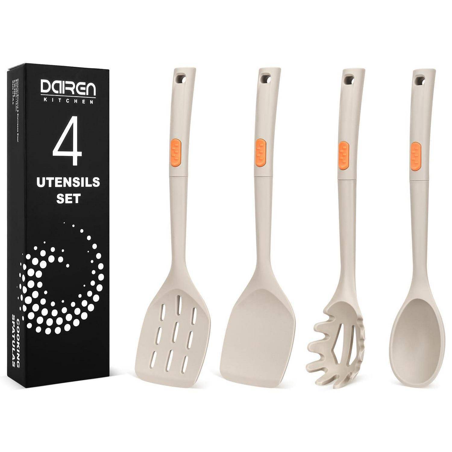 Produktbild eines Dairen Kitchen 4-teiligen Utensil-Sets: schwarze Schachtel mit der Aufschrift „4 UTENSILS SET