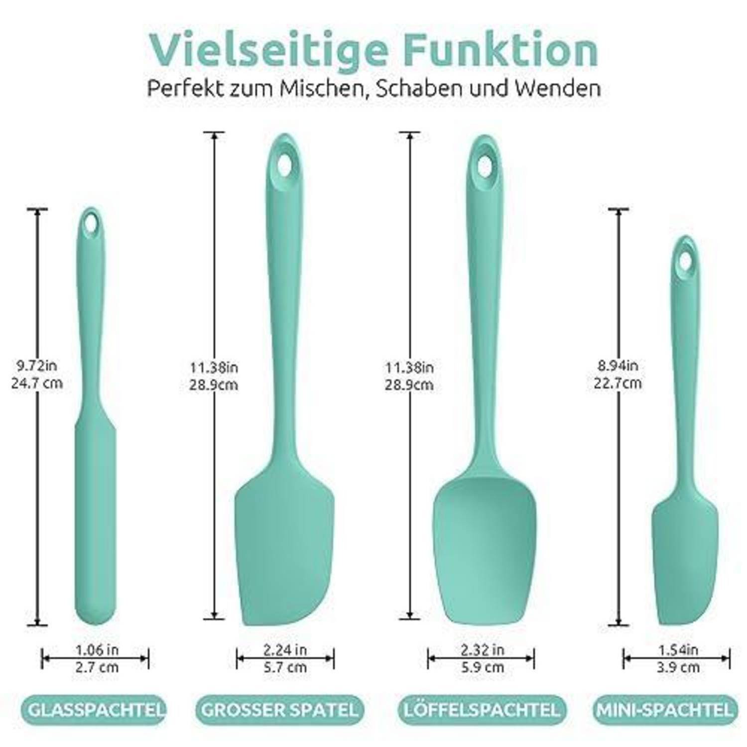 U-Taste Silikon Teigschaber Set 4-teilig 250℃ hitzebeständig Aqua Sky