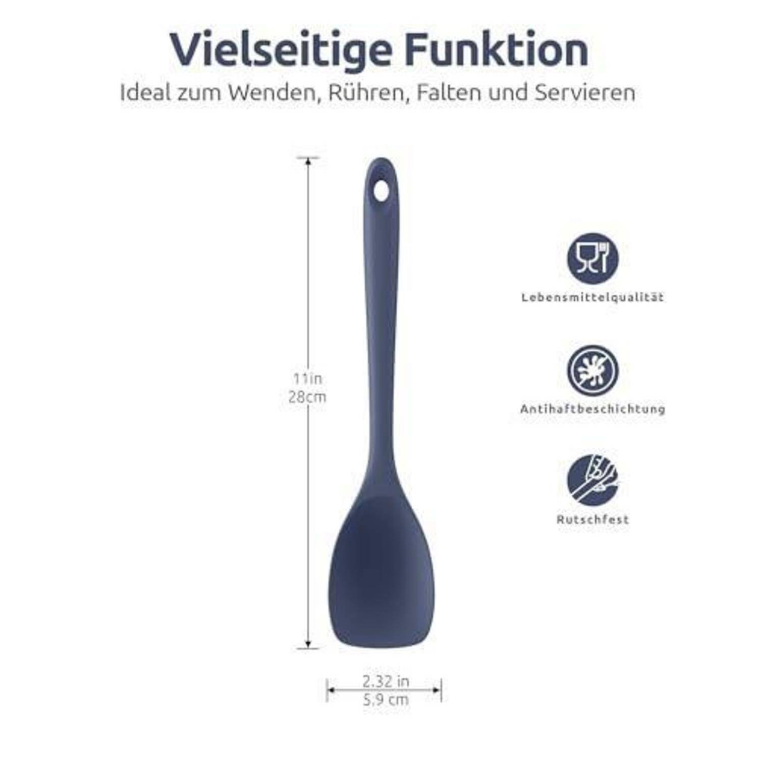 Blauer Silikon-Spatel, dargestellt als Produktgrafik, mit der Bezeichnung „Vielseitige Funktion