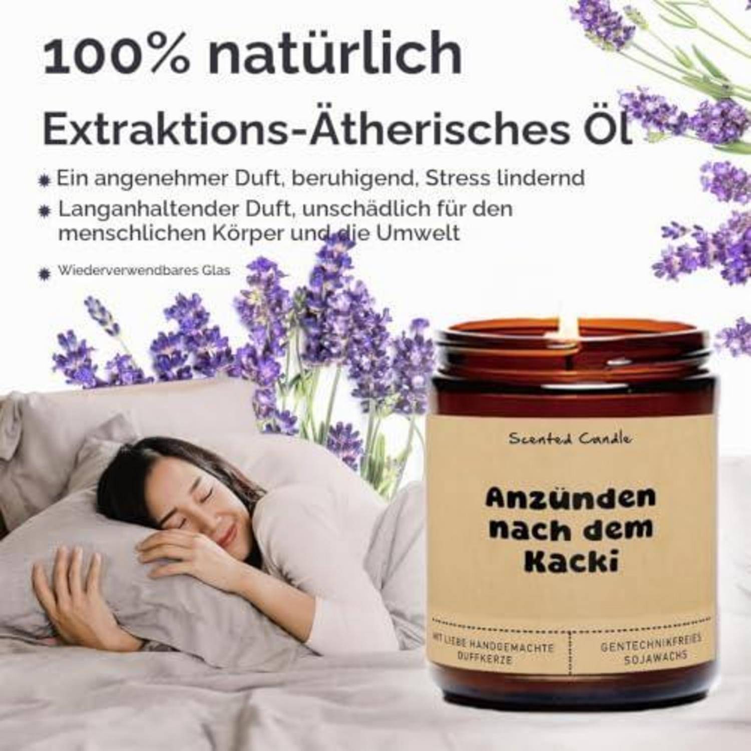 Duftkerze Lavendel Sojawachs im Glas rauchfrei