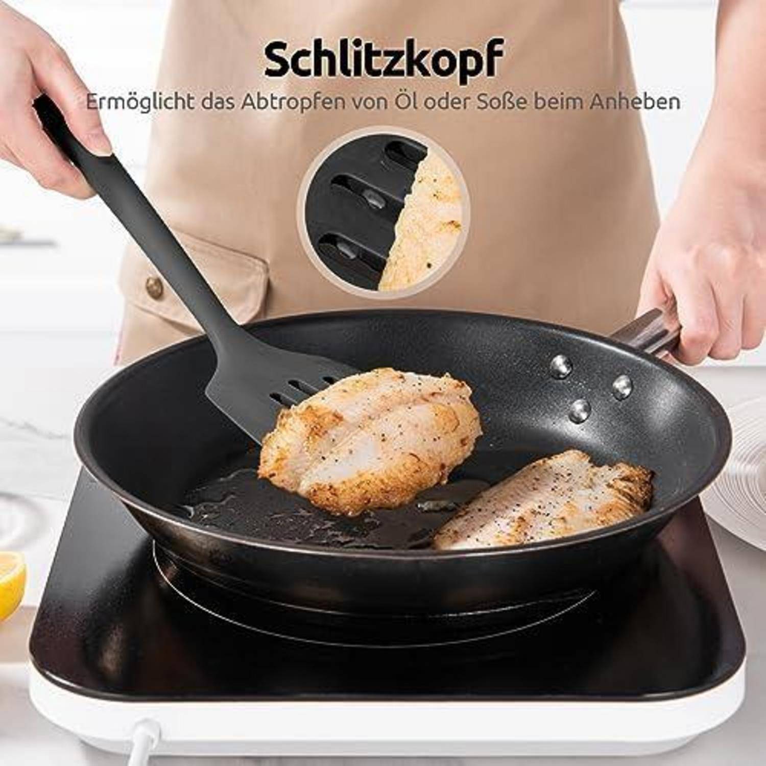 Nahaufnahme einer Bratpfanne mit ausgeschnittenem 