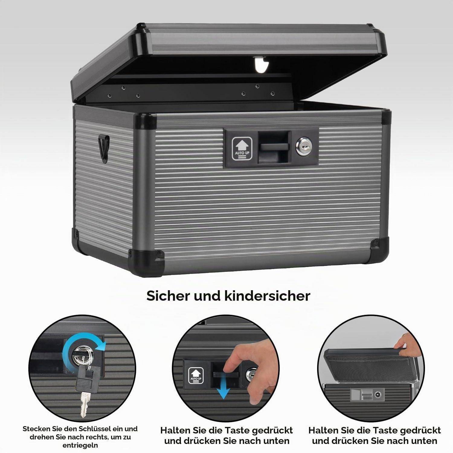 Medizinschlossbox Aluminiumlegierung mit Schlüssel Schwarz 25cm